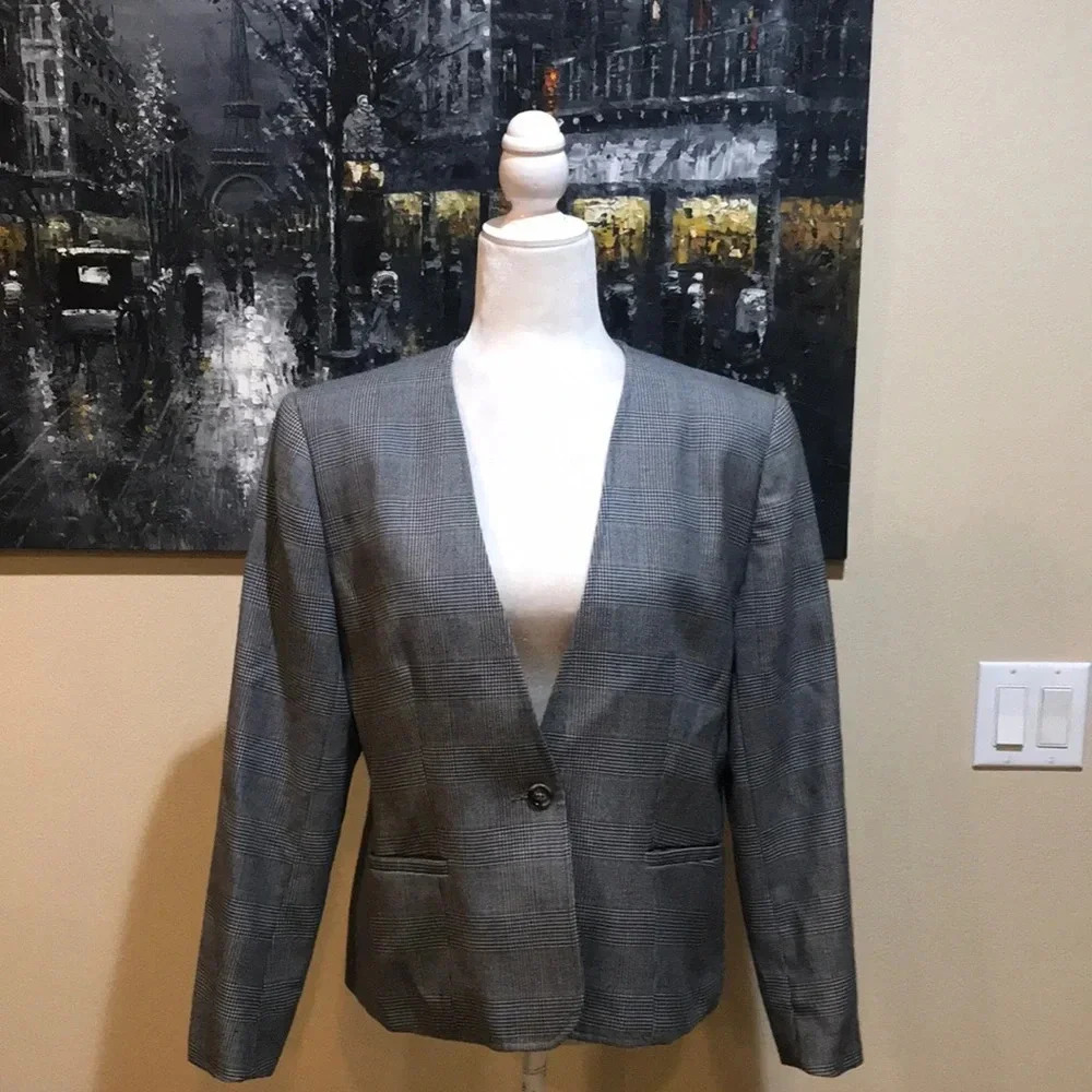 Classica by Evan Picone Fully Lined Gray Plaid Blazer w/Single Button Front-14